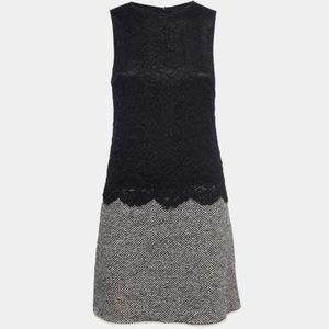 DOLCE & GABBANA Sleeveless Black & White Wool Tweed W/ Lace Dress IT 42/US Sm